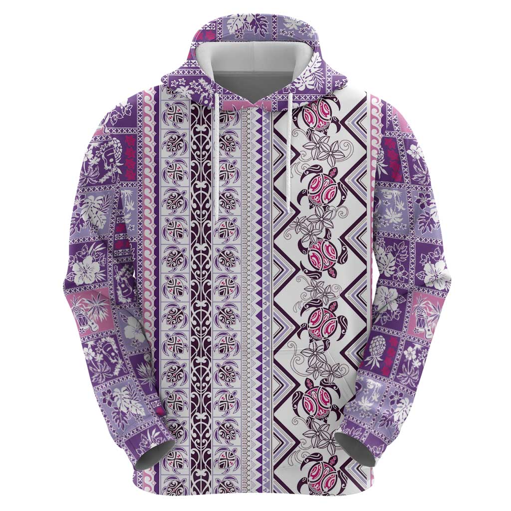 Hawaii Makahiki Turtle Zip Hoodie Violet Tapa Pattern - Polynesian Pride