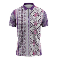 Hawaii Makahiki Turtle Zipper Polo Shirt Violet Tapa Pattern LT05 Violet - Polynesian Pride