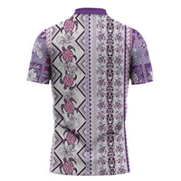 Hawaii Makahiki Turtle Zipper Polo Shirt Violet Tapa Pattern LT05 - Polynesian Pride