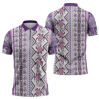 Hawaii Makahiki Turtle Zipper Polo Shirt Violet Tapa Pattern LT05 - Polynesian Pride