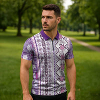 Hawaii Makahiki Turtle Zipper Polo Shirt Violet Tapa Pattern LT05 - Polynesian Pride