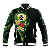 Solomon Islands Western Province Baseball Jacket Polynesian Pattern With Tropical Flowers LT05 Unisex Green - Polynesian Pride