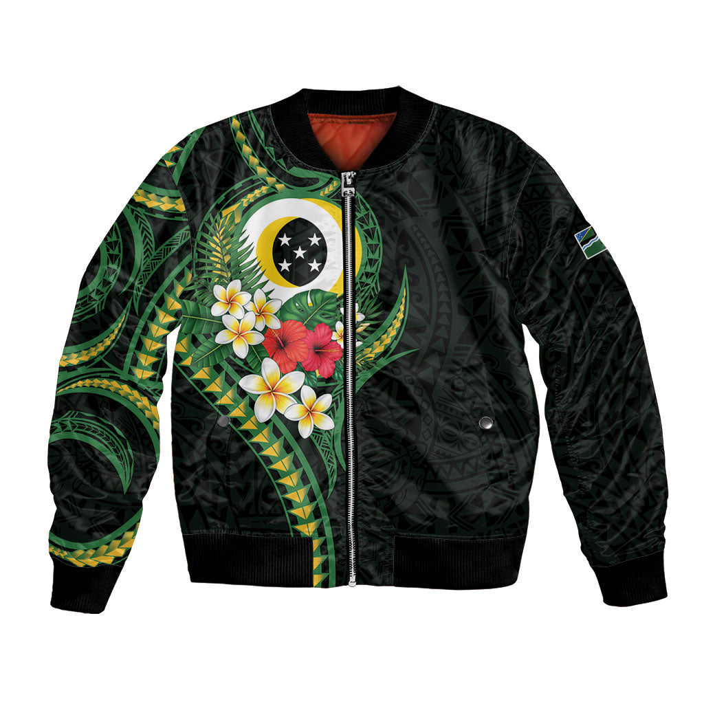 Solomon Islands Western Province Bomber Jacket Polynesian Pattern With Tropical Flowers LT05 Unisex Green - Polynesian Pride