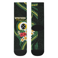 Solomon Islands Western Province Crew Socks Polynesian Pattern With Tropical Flowers LT05 - Polynesian Pride