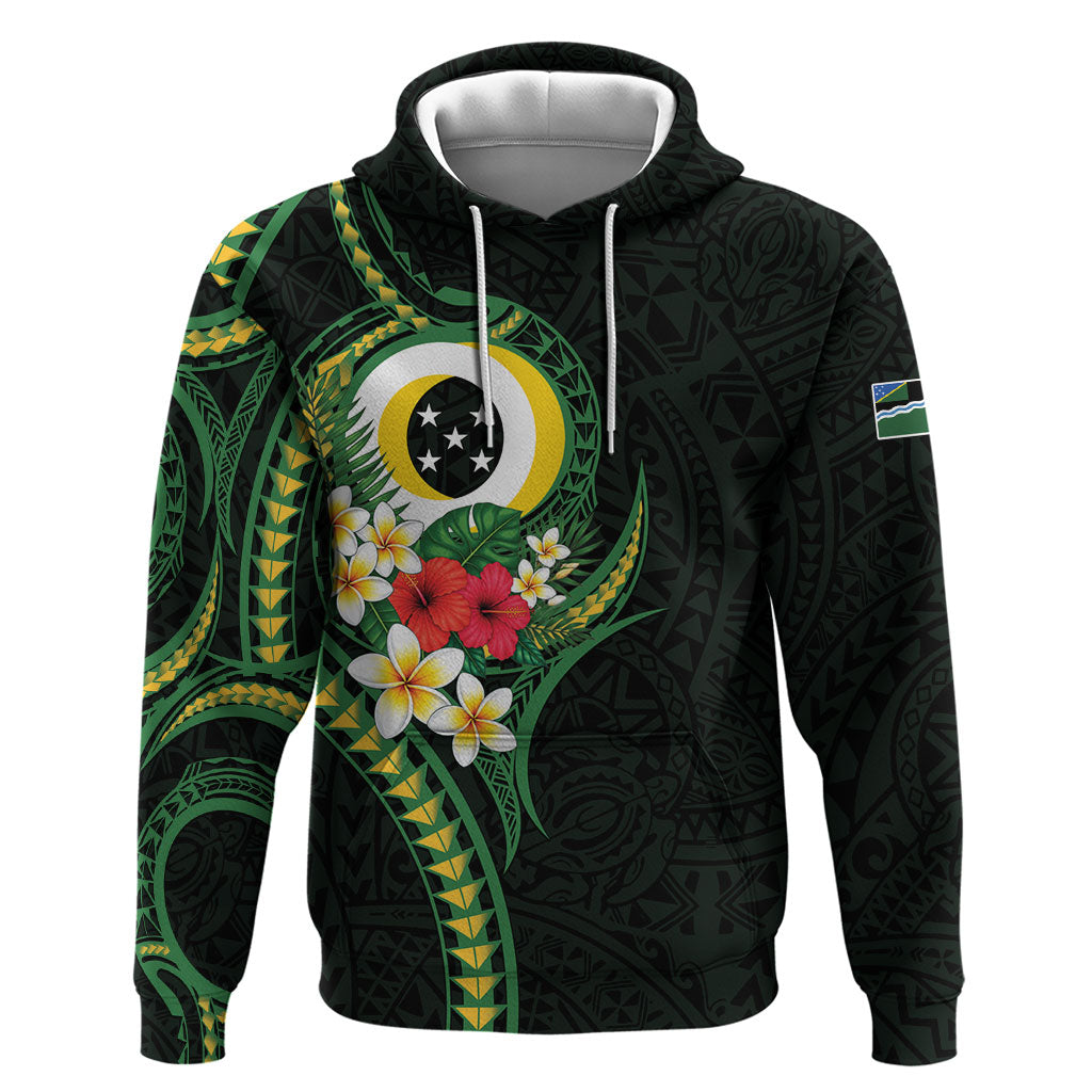 Solomon Islands Western Province Hoodie Polynesian Pattern With Tropical Flowers LT05 Pullover Hoodie Green - Polynesian Pride