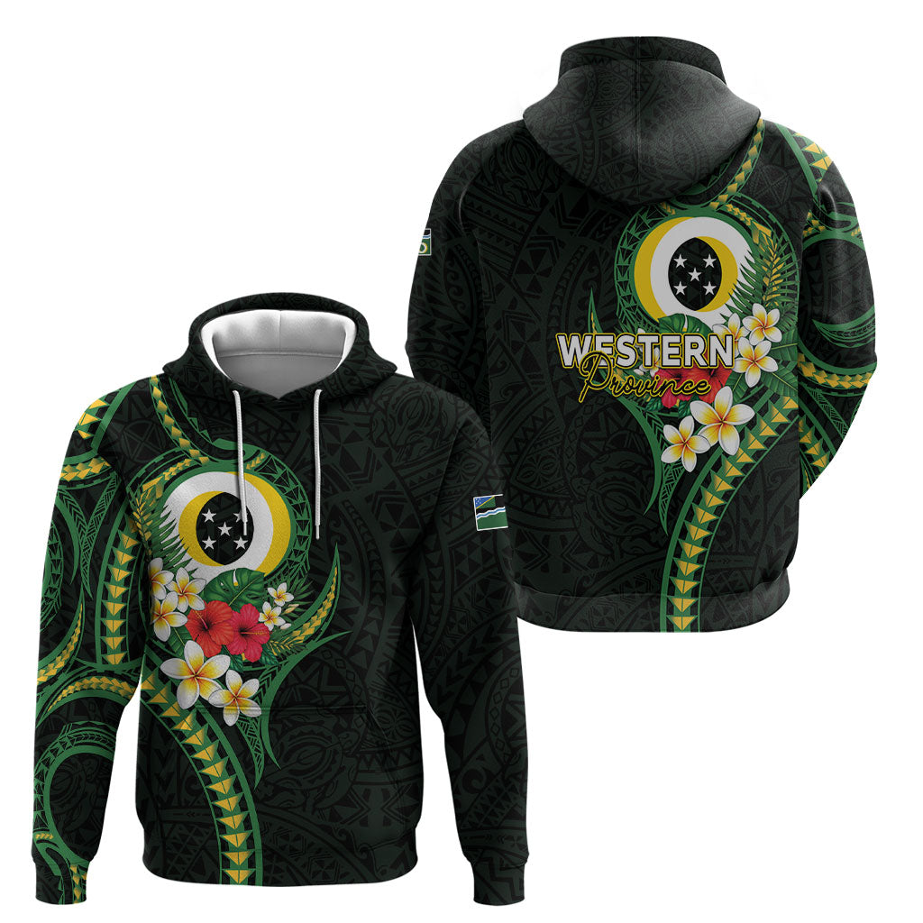 Solomon Islands Western Province Hoodie Polynesian Pattern With Tropical Flowers LT05 - Polynesian Pride