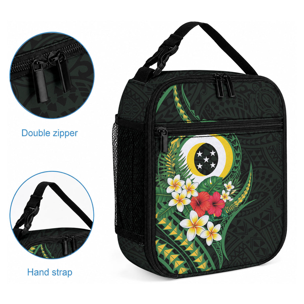 Solomon Islands Western Province Lunch Bag Polynesian Pattern With Tropical Flowers LT05 - Polynesian Pride