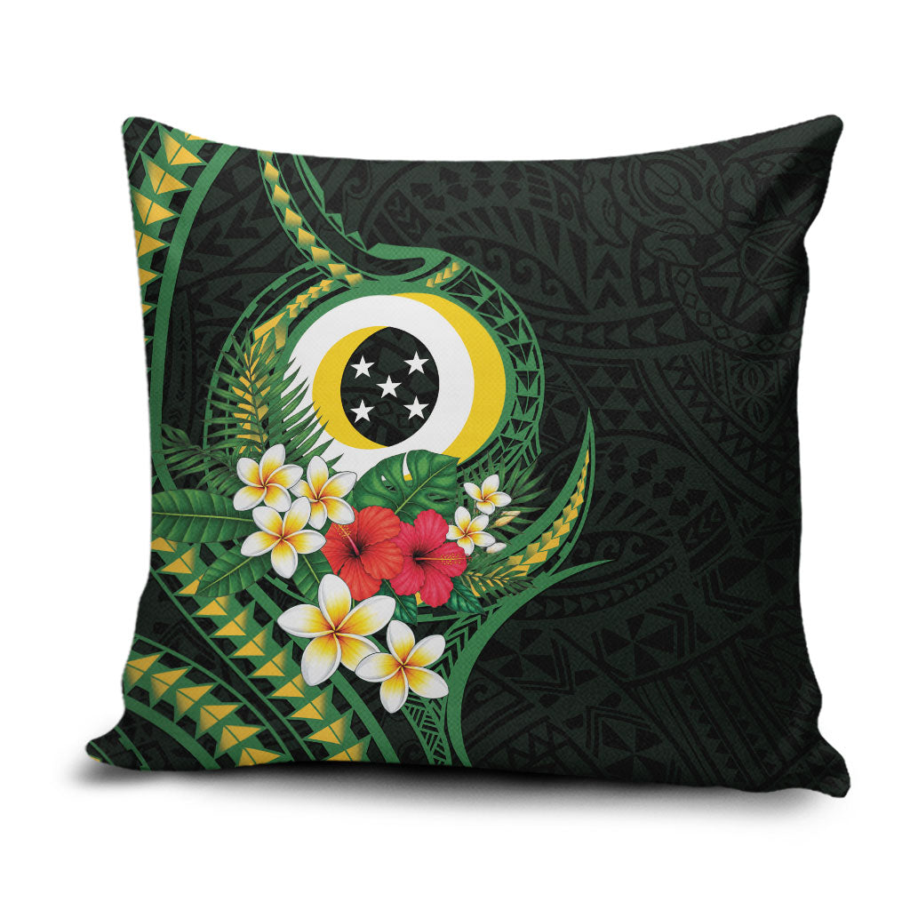 Solomon Islands Western Province Pillow Cover Polynesian Pattern With Tropical Flowers LT05 Green - Polynesian Pride