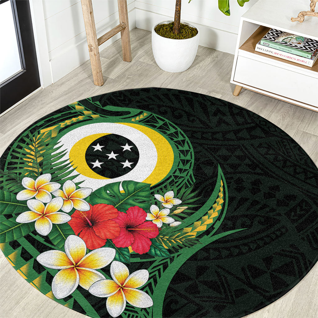 Solomon Islands Western Province Round Carpet Polynesian Pattern With Tropical Flowers
