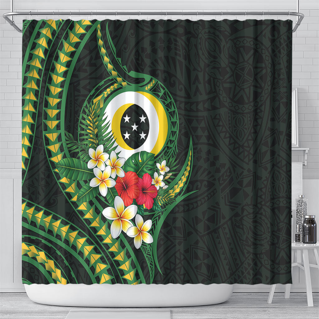 Solomon Islands Western Province Shower Curtain Polynesian Pattern With Tropical Flowers LT05 - Polynesian Pride