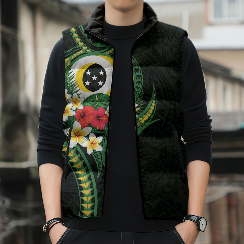 Solomon Islands Western Province Sleeveless Puffer Jacket Polynesian Pattern With Tropical Flowers LT05 - Polynesian Pride