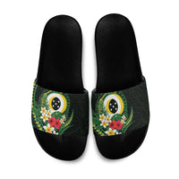 Solomon Islands Western Province Slide Sandals Polynesian Pattern With Tropical Flowers LT05 Green - Polynesian Pride