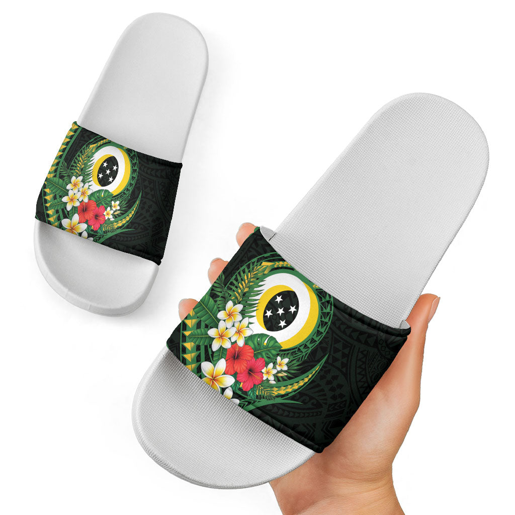 Solomon Islands Western Province Slide Sandals Polynesian Pattern With Tropical Flowers LT05 - Polynesian Pride