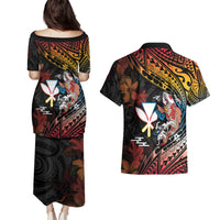 Hawaii And Japan Couples Matching Puletasi and Hawaiian Shirt Koi Fish With Kanaka Maoli