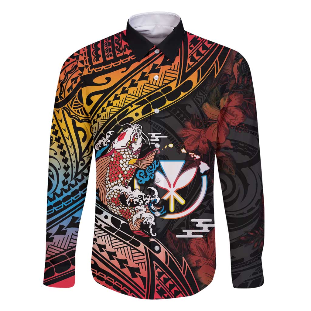 Hawaii And Japan Family Matching Tank Maxi Dress and Hawaiian Shirt Koi Fish With Kanaka Maoli