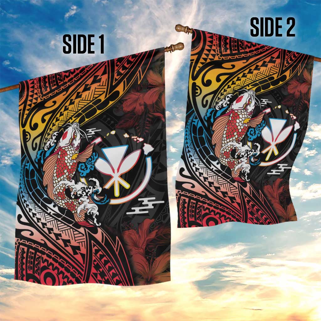 Hawaii And Japan Garden Flag Koi Fish With Kanaka Maoli