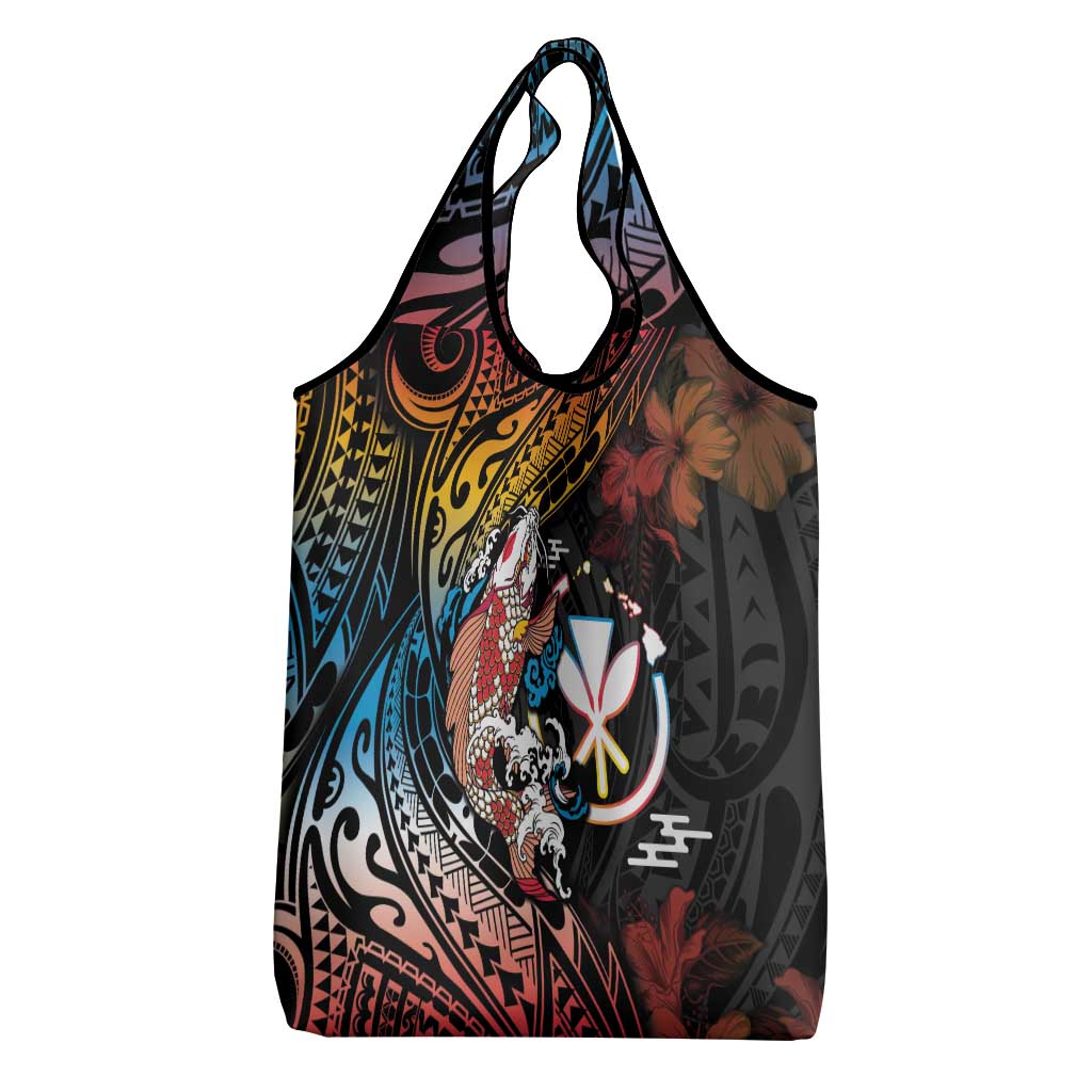 Hawaii And Japan Grocery Bag Koi Fish With Kanaka Maoli