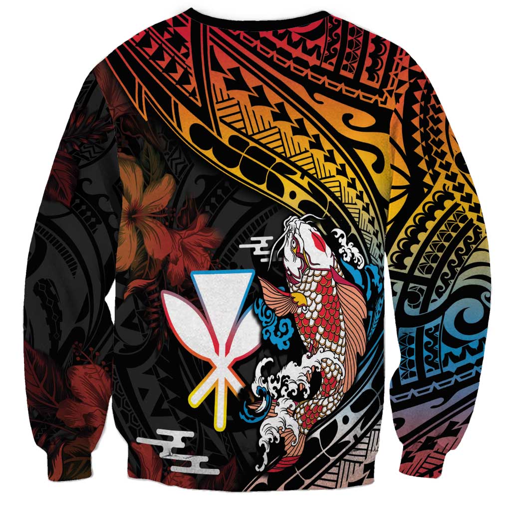 Hawaii And Japan Sweatshirt Koi Fish With Kanaka Maoli