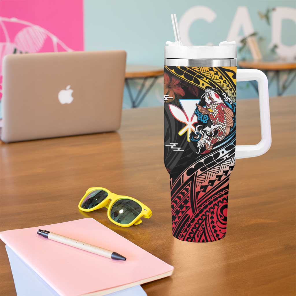 Hawaii And Japan Tumbler With Handle Koi Fish With Kanaka Maoli