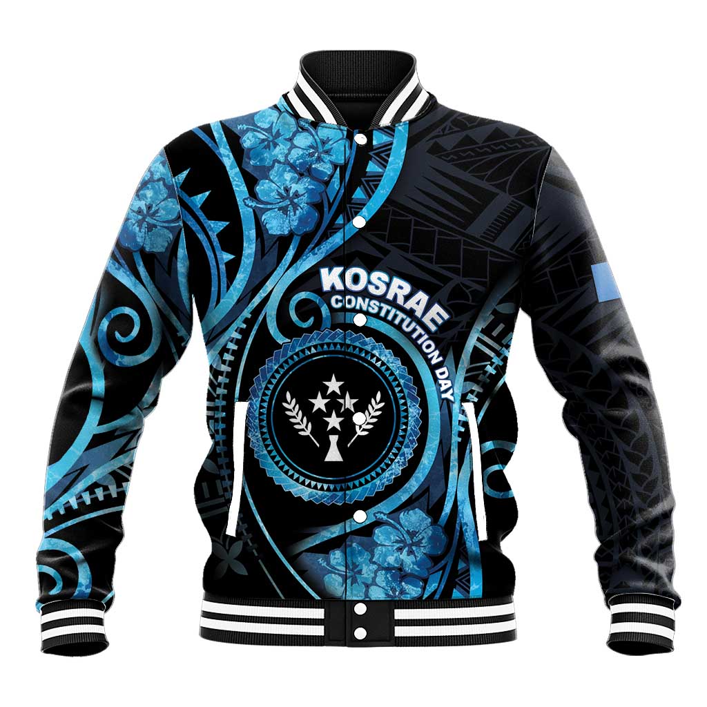 Personalised Kosrae Constitution Day Baseball Jacket Ocean Floral Pattern