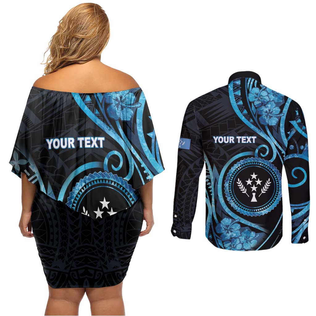Personalised Kosrae Constitution Day Couples Matching Off Shoulder Short Dress and Long Sleeve Button Shirt Ocean Floral Pattern