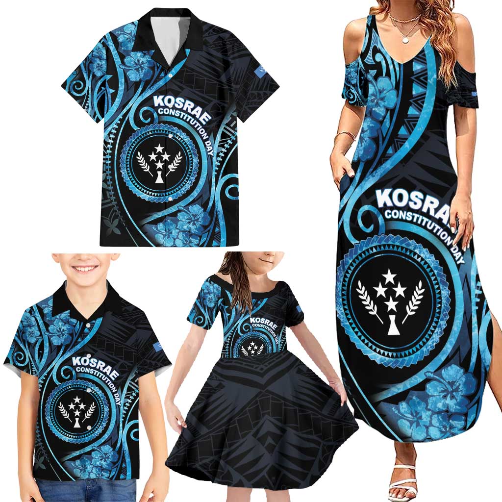 Personalised Kosrae Constitution Day Family Matching Summer Maxi Dress and Hawaiian Shirt Ocean Floral Pattern