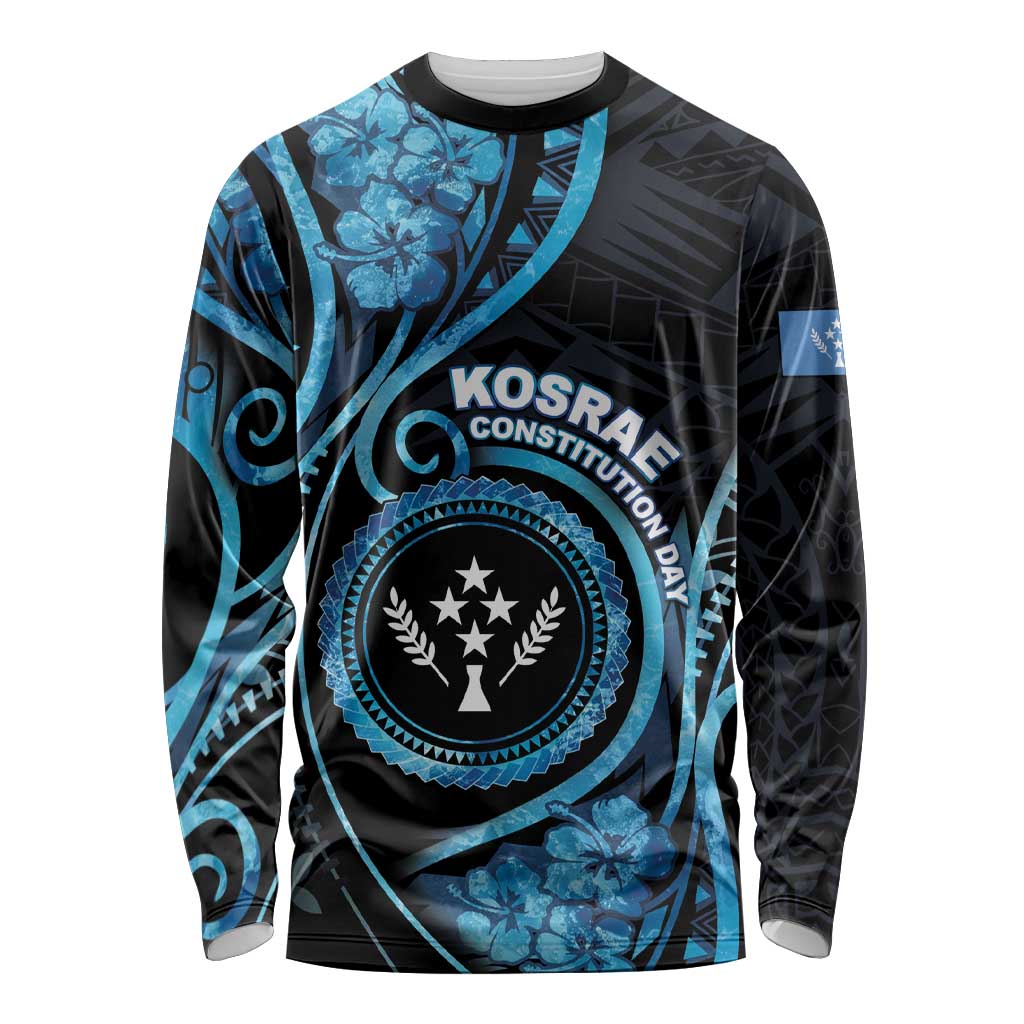 Personalised Kosrae Constitution Day Long Sleeve Shirt Ocean Floral Pattern