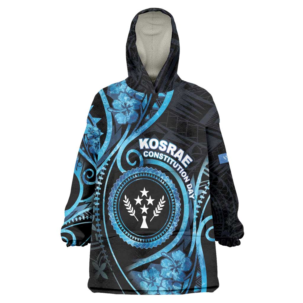 Personalised Kosrae Constitution Day Wearable Blanket Hoodie Ocean Floral Pattern