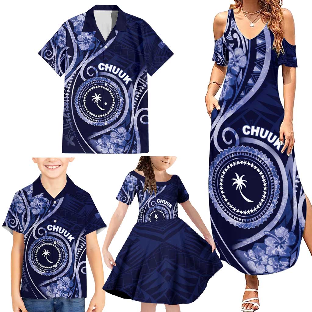 Personalised FSM Chuuk Family Matching Summer Maxi Dress and Hawaiian Shirt Ocean Floral Pattern