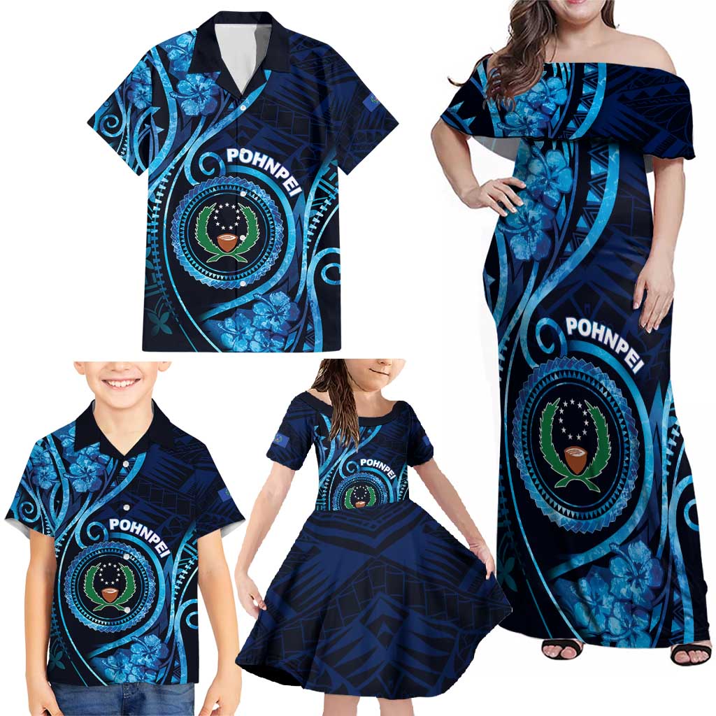 Personalised FSM Pohnpei Family Matching Off Shoulder Maxi Dress and Hawaiian Shirt Ocean Floral Pattern