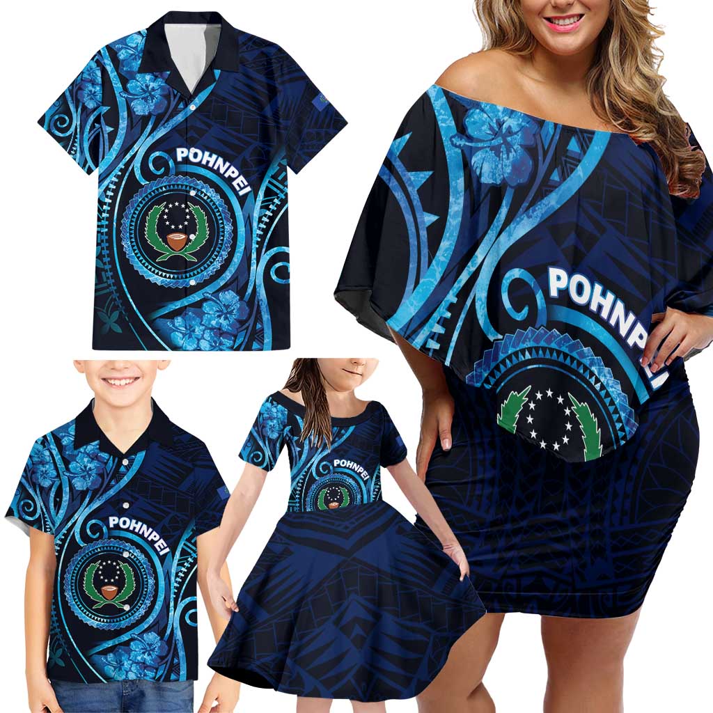 Personalised FSM Pohnpei Family Matching Off Shoulder Short Dress and Hawaiian Shirt Ocean Floral Pattern