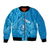 Personalised FSM Yap Bomber Jacket Ocean Floral Pattern LT05 Unisex Blue - Polynesian Pride