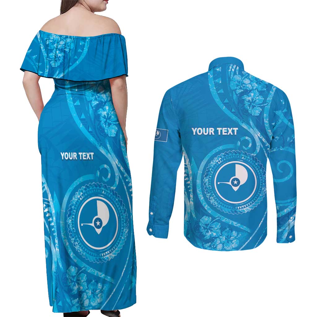 Personalised FSM Yap Couples Matching Off Shoulder Maxi Dress and Long Sleeve Button Shirt Ocean Floral Pattern