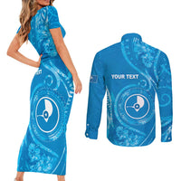 Personalised FSM Yap Couples Matching Short Sleeve Bodycon Dress and Long Sleeve Button Shirt Ocean Floral Pattern
