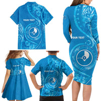 Personalised FSM Yap Family Matching Long Sleeve Bodycon Dress and Hawaiian Shirt Ocean Floral Pattern