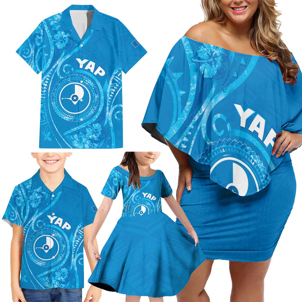 Personalised FSM Yap Family Matching Off Shoulder Short Dress and Hawaiian Shirt Ocean Floral Pattern