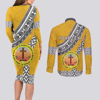 Personalised Anastasis College Couples Matching Long Sleeve Bodycon Dress and Long Sleeve Button Shirt Tonga Unique Style LT05 - Polynesian Pride
