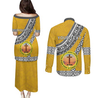 Personalised Anastasis College Couples Matching Puletasi and Long Sleeve Button Shirt Tonga Unique Style LT05 - Polynesian Pride