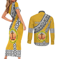 Personalised Anastasis College Couples Matching Short Sleeve Bodycon Dress and Long Sleeve Button Shirt Tonga Unique Style LT05 - Polynesian Pride