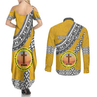 Personalised Anastasis College Couples Matching Summer Maxi Dress and Long Sleeve Button Shirt Tonga Unique Style LT05 - Polynesian Pride