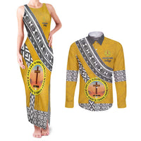 Personalised Anastasis College Couples Matching Tank Maxi Dress and Long Sleeve Button Shirt Tonga Unique Style LT05 Yellow - Polynesian Pride