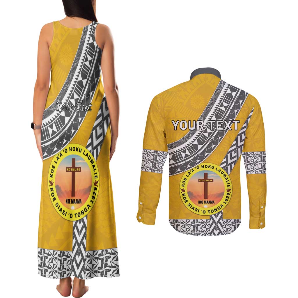 Personalised Anastasis College Couples Matching Tank Maxi Dress and Long Sleeve Button Shirt Tonga Unique Style LT05 - Polynesian Pride