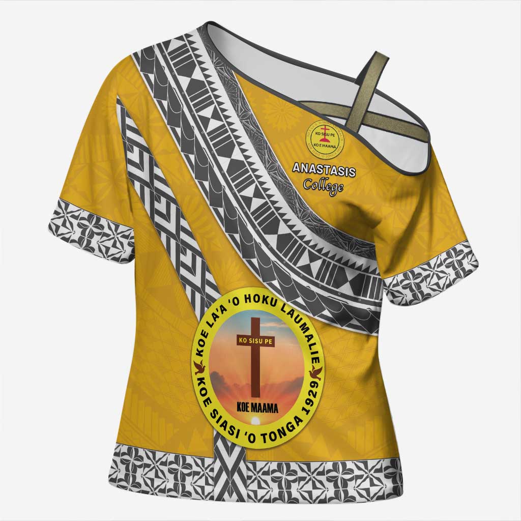 Personalised Anastasis College Cross Shoulder Shirt Tonga Unique Style LT05 Female Yellow - Polynesian Pride