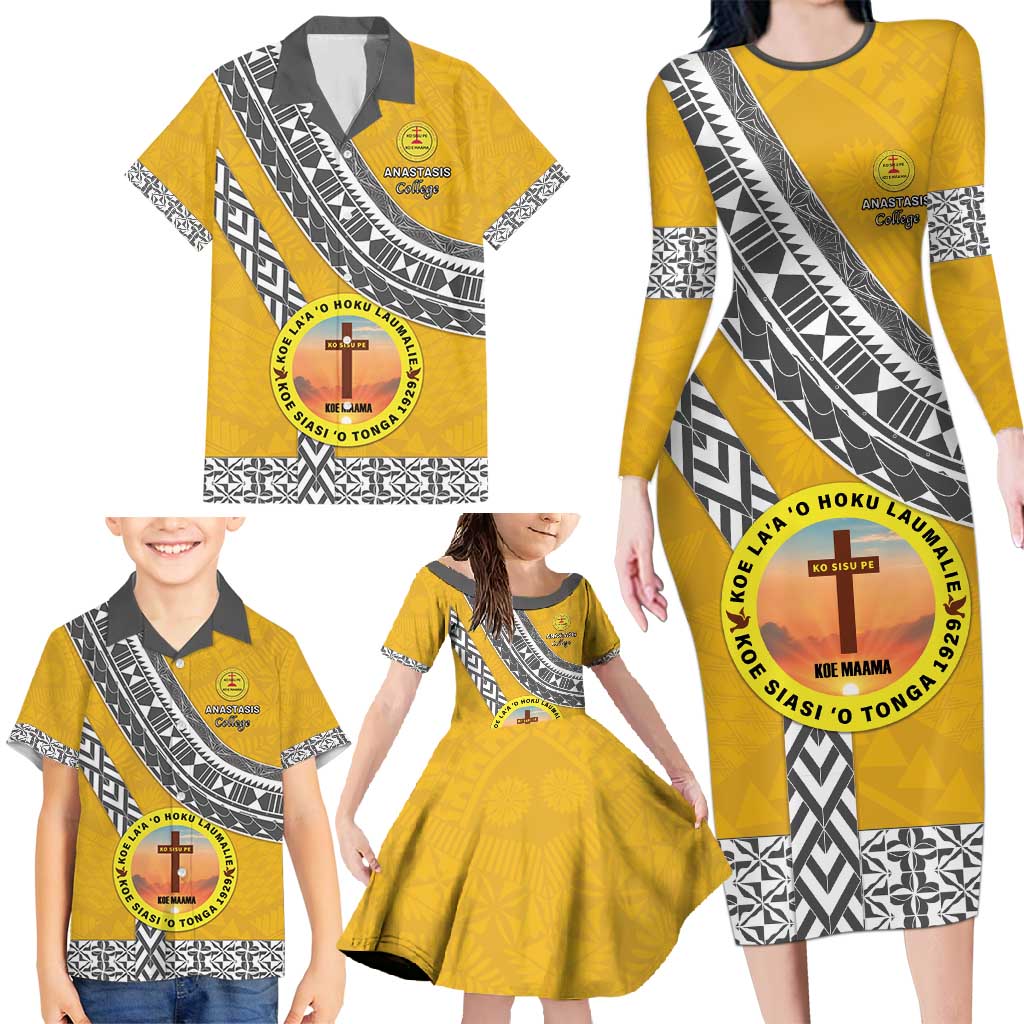 Personalised Anastasis College Family Matching Long Sleeve Bodycon Dress and Hawaiian Shirt Tonga Unique Style - Polynesian Pride