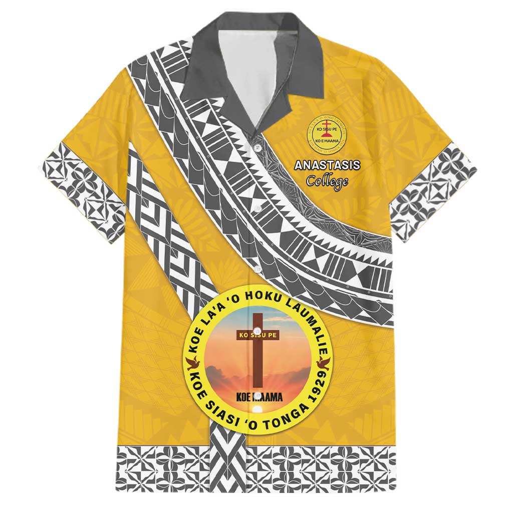 Personalised Anastasis College Family Matching Puletasi and Hawaiian Shirt Tonga Unique Style LT05 Dad's Shirt - Short Sleeve Yellow - Polynesian Pride