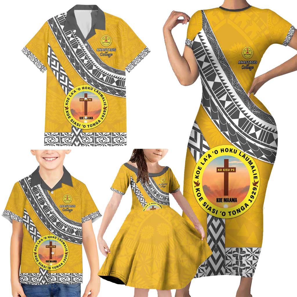 Personalised Anastasis College Family Matching Short Sleeve Bodycon Dress and Hawaiian Shirt Tonga Unique Style - Polynesian Pride