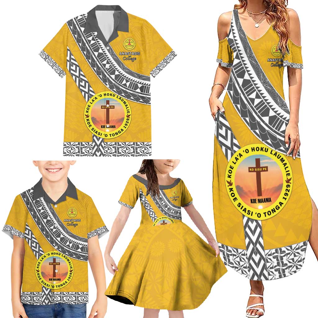 Personalised Anastasis College Family Matching Summer Maxi Dress and Hawaiian Shirt Tonga Unique Style - Polynesian Pride
