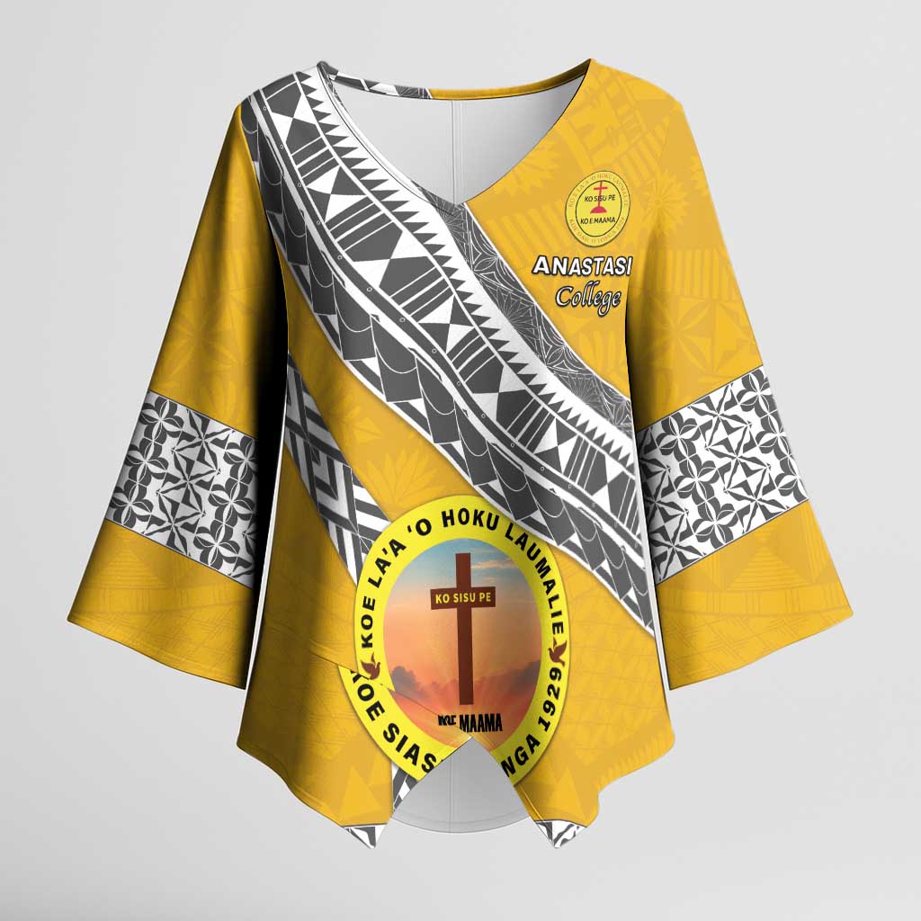 Personalised Anastasis College Kimono Sleeve Blouse Tonga Unique Style LT05 Female Yellow - Polynesian Pride