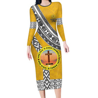 Personalised Anastasis College Long Sleeve Bodycon Dress Tonga Unique Style - Polynesian Pride