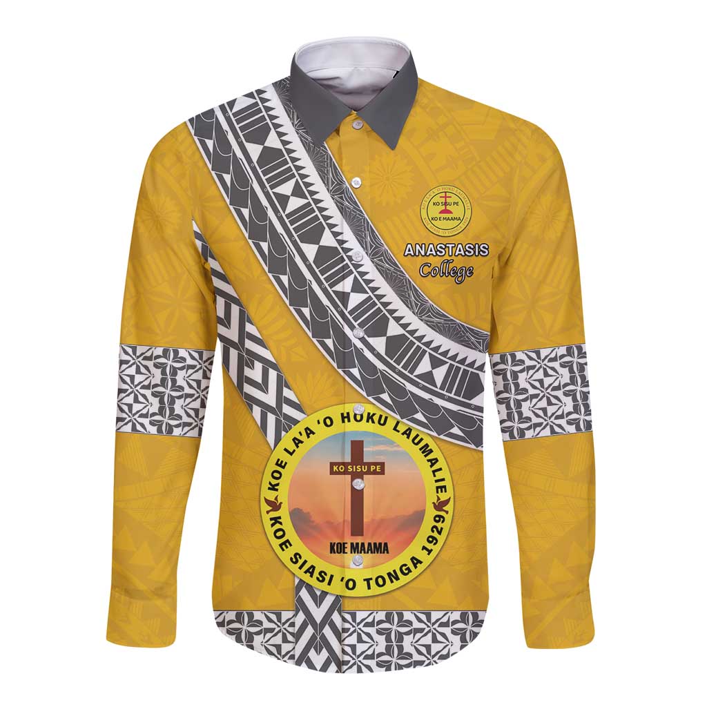 Personalised Anastasis College Long Sleeve Button Shirt Tonga Unique Style LT05 Unisex Yellow - Polynesian Pride